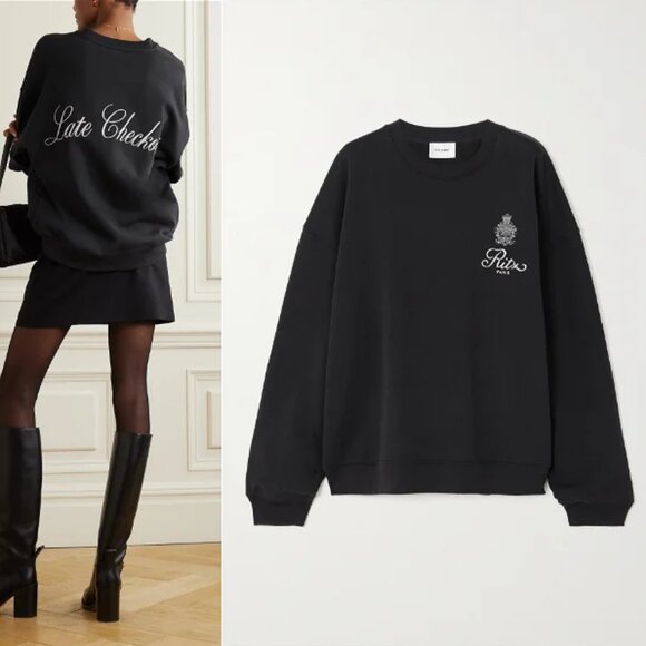 Frame Denim Tops - Frame x Ritz Paris Unisex Late Check Out Crewneck Sweatshirt Black Large